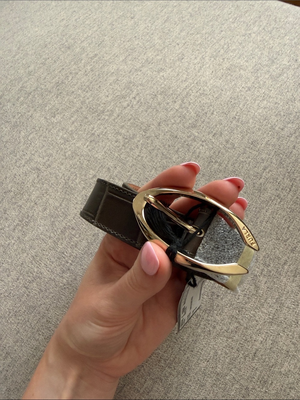 100% Leather Belt with Gold-Tone Buckle - dark green/brown